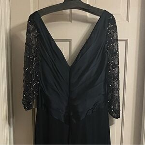 Terani Couture Navy Gown with Beaded Sleeves